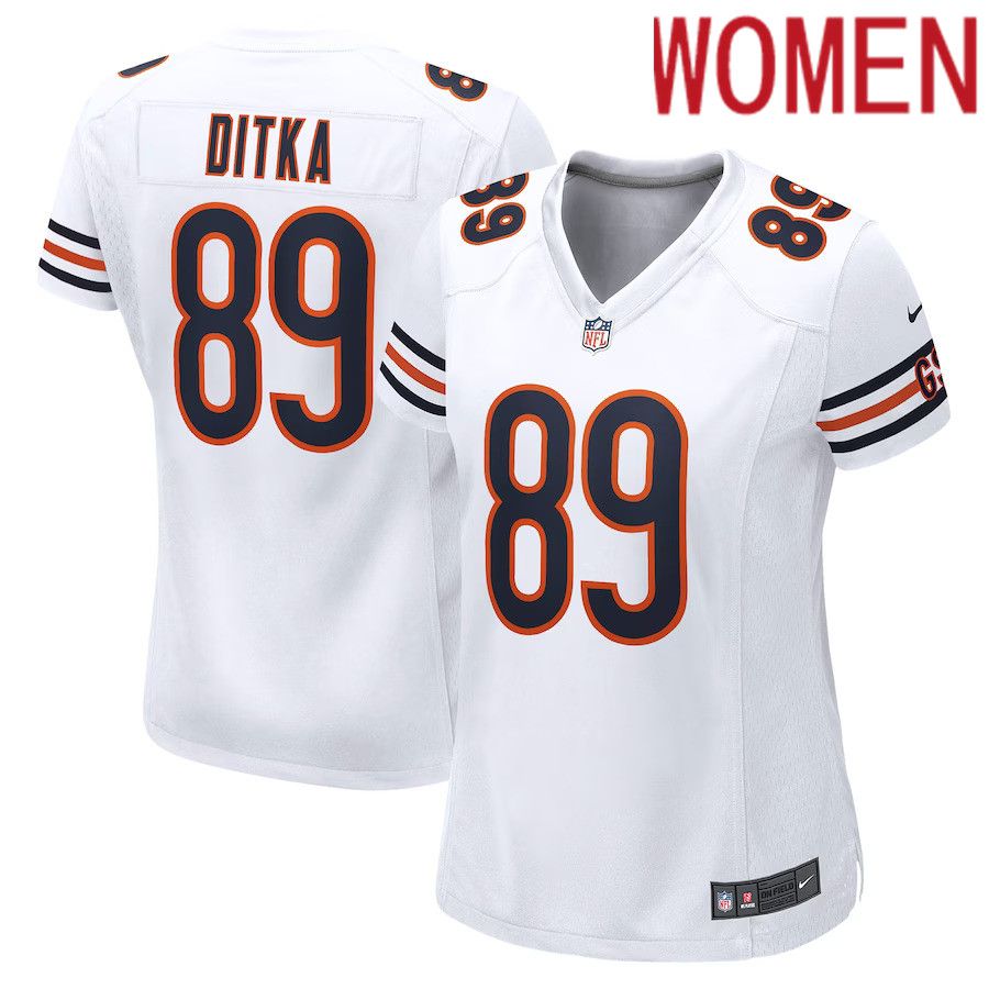 Women Chicago Bears 89 Mike Ditka Nike White Retired Game NFL Jersey